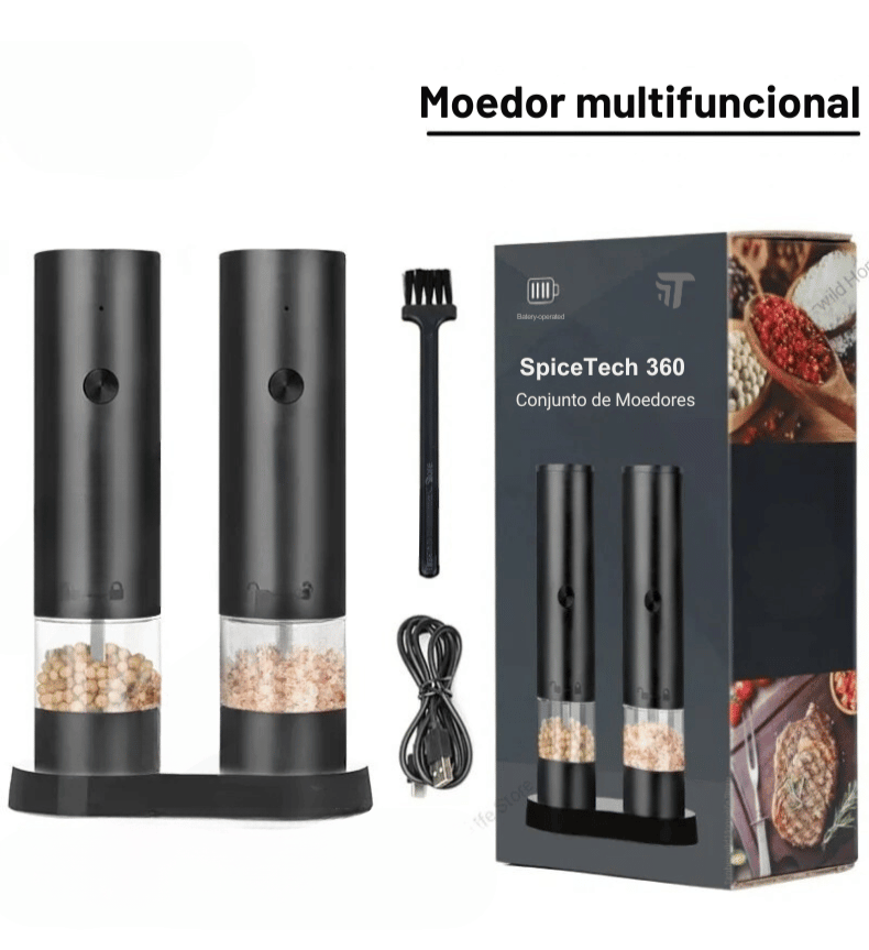 (Modelo 2025) SpiceTech 360 — Moedor Elétrico Recarregável de Sal & Pimenta